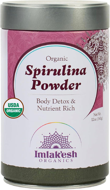 Imlak’esh Organics Spirulina Powder – Organic Superfood Blue Green Algae, Vegan, Non-GMO, Gluten Free, 12oz Metal Jar