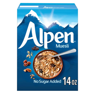 Alpen No Sugar Added Muesli Cereal – Heart Healthy Breakfast with Oats, Nuts & Raisins, Non-GMO, 14 oz